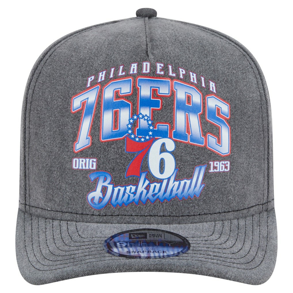 Charcoal Philadelphia 76ers Throwback Washed Pre-Curved 9FIFTY Snapback Hat | NBA