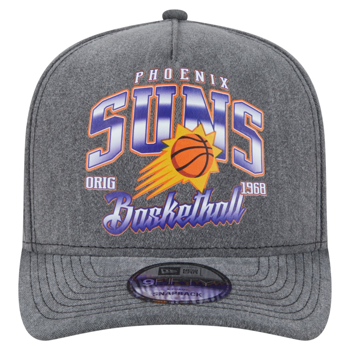 Charcoal Phoenix Suns Throwback Washed Pre-Curved 9FIFTY Snapback Hat | NBA