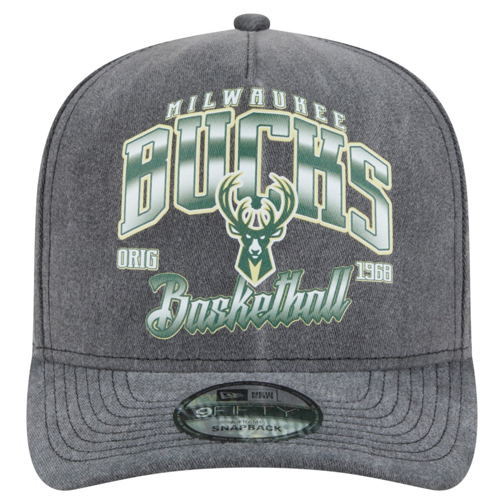 Charcoal Milwaukee Bucks Throwback Washed Pre-Curved 9FIFTY Snapback Hat | NBA