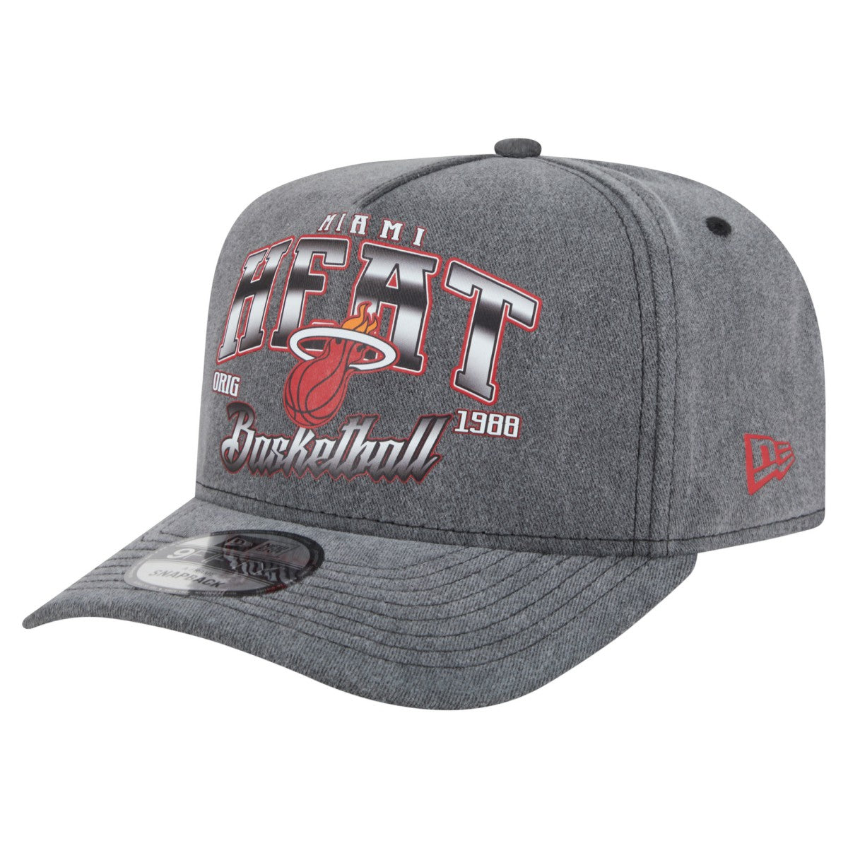 Charcoal Miami Heat Throwback Washed Pre-Curved 9FIFTY Snapback Hat | NBA