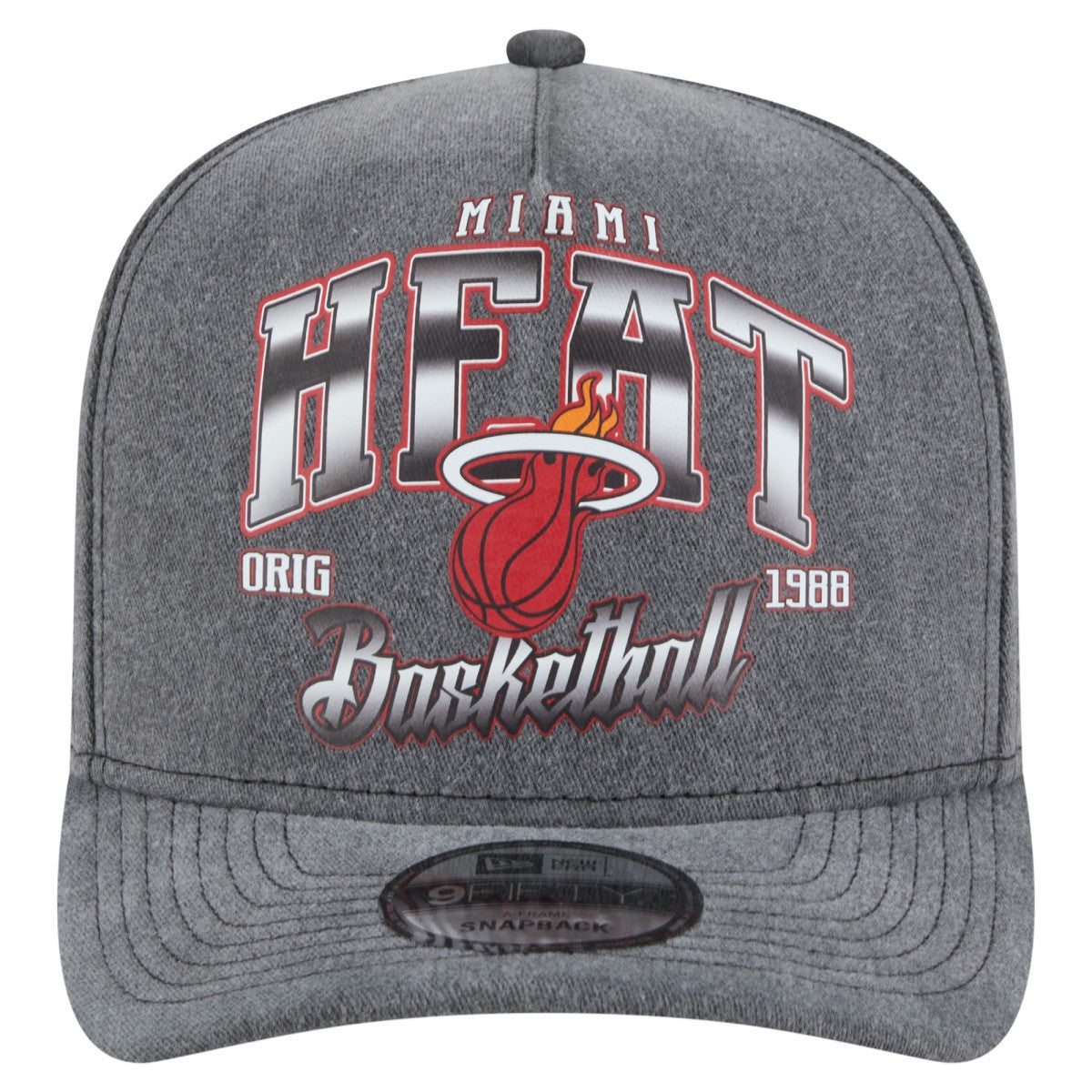 Charcoal Miami Heat Throwback Washed Pre-Curved 9FIFTY Snapback Hat | NBA
