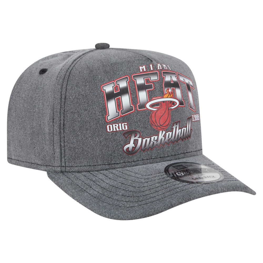 Charcoal Miami Heat Throwback Washed Pre-Curved 9FIFTY Snapback Hat | NBA