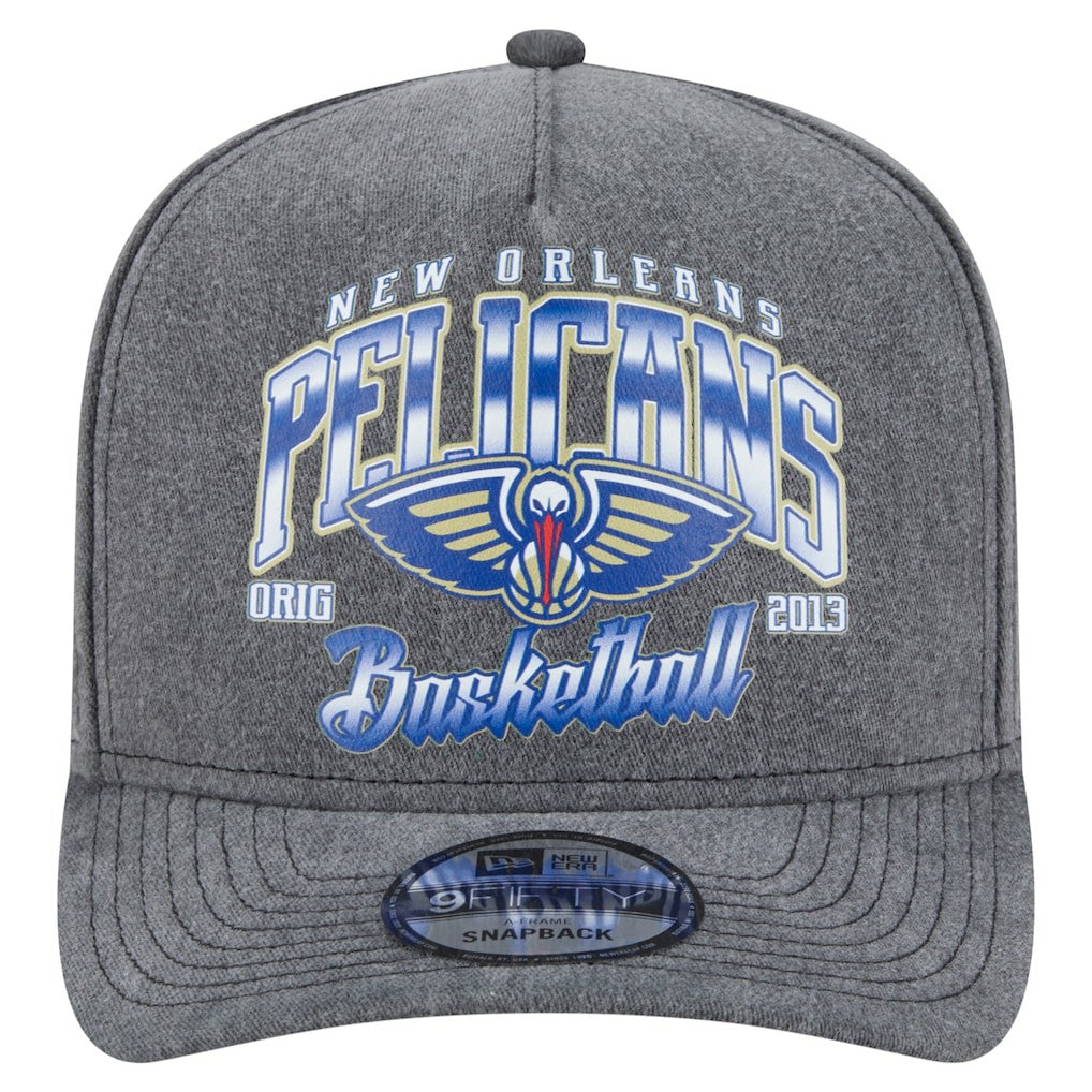 Charcoal New Orleans Pelicans Throwback Washed Pre-Curved 9FIFTY Snapback Hat | NBA