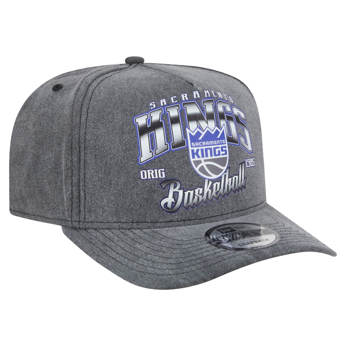 Charcoal Sacramento Kings Throwback Washed Pre-Curved 9FIFTY Snapback Hat | NBA