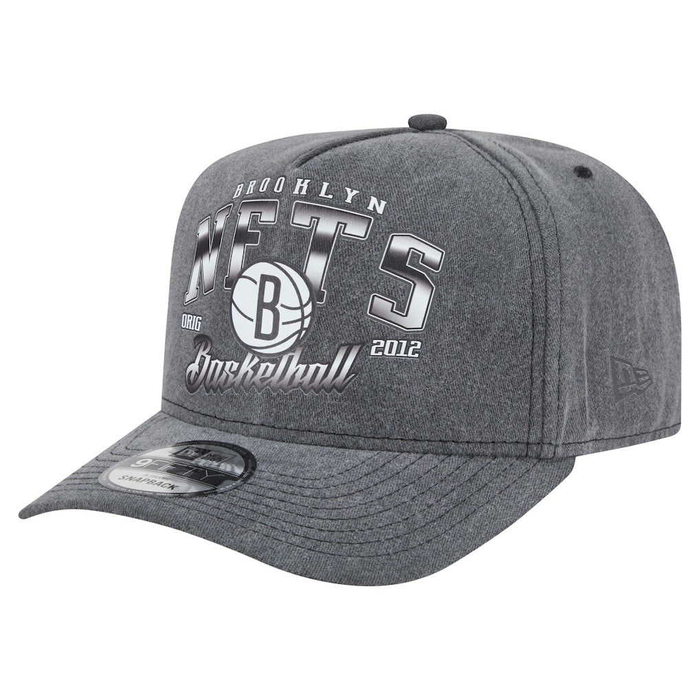 Charcoal Brooklyn Nets Throwback Washed Pre-Curved 9FIFTY Snapback Hat | NBA