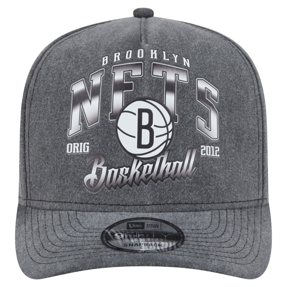 Charcoal Brooklyn Nets Throwback Washed Pre-Curved 9FIFTY Snapback Hat | NBA