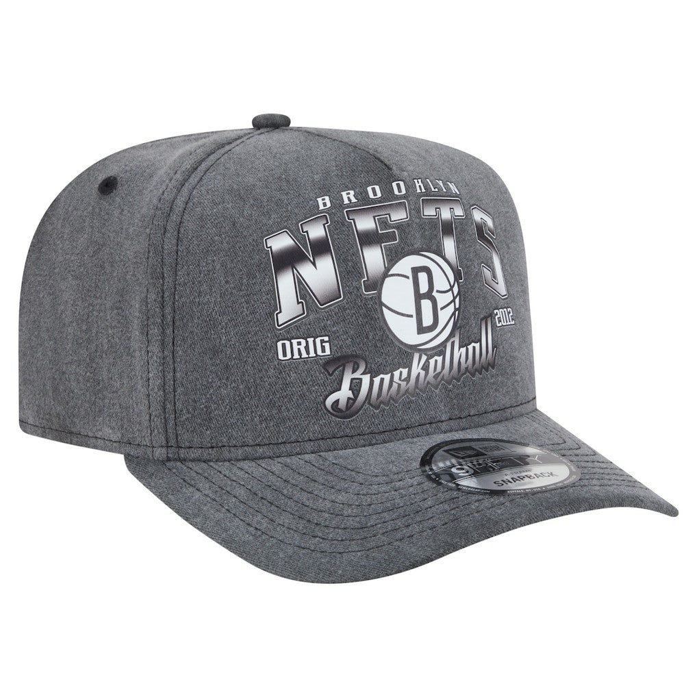 Charcoal Brooklyn Nets Throwback Washed Pre-Curved 9FIFTY Snapback Hat | NBA