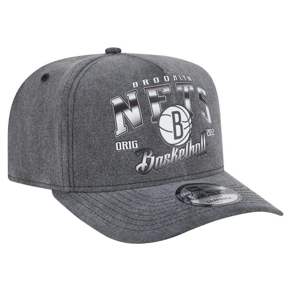 Charcoal Brooklyn Nets Throwback Washed Pre-Curved 9FIFTY Snapback Hat | NBA