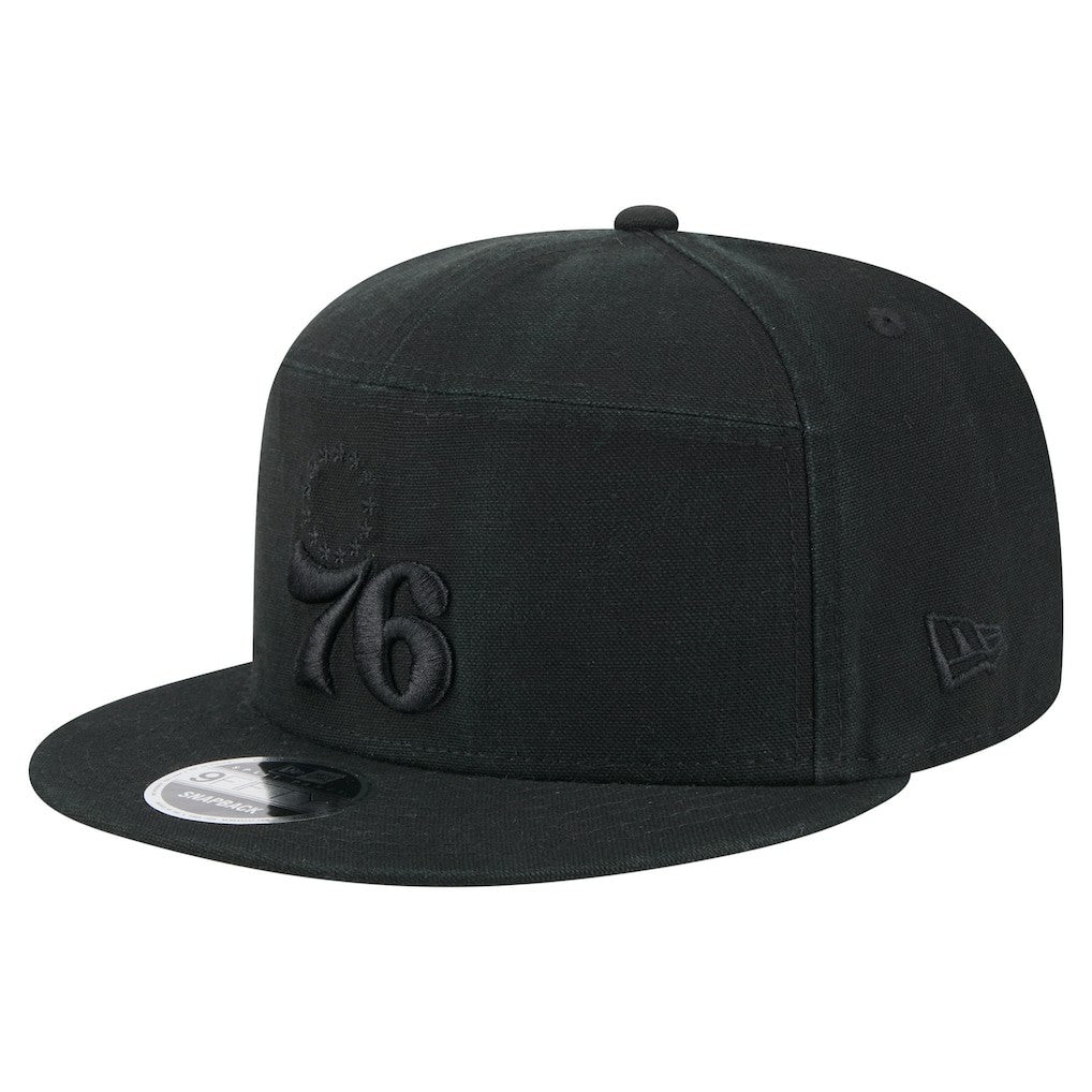 Black Philadelphia 76ers Adventure Canvas Split Panel 9FIFTY Snapback Hat | NBA
