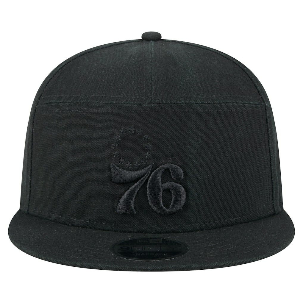 Black Philadelphia 76ers Adventure Canvas Split Panel 9FIFTY Snapback Hat | NBA