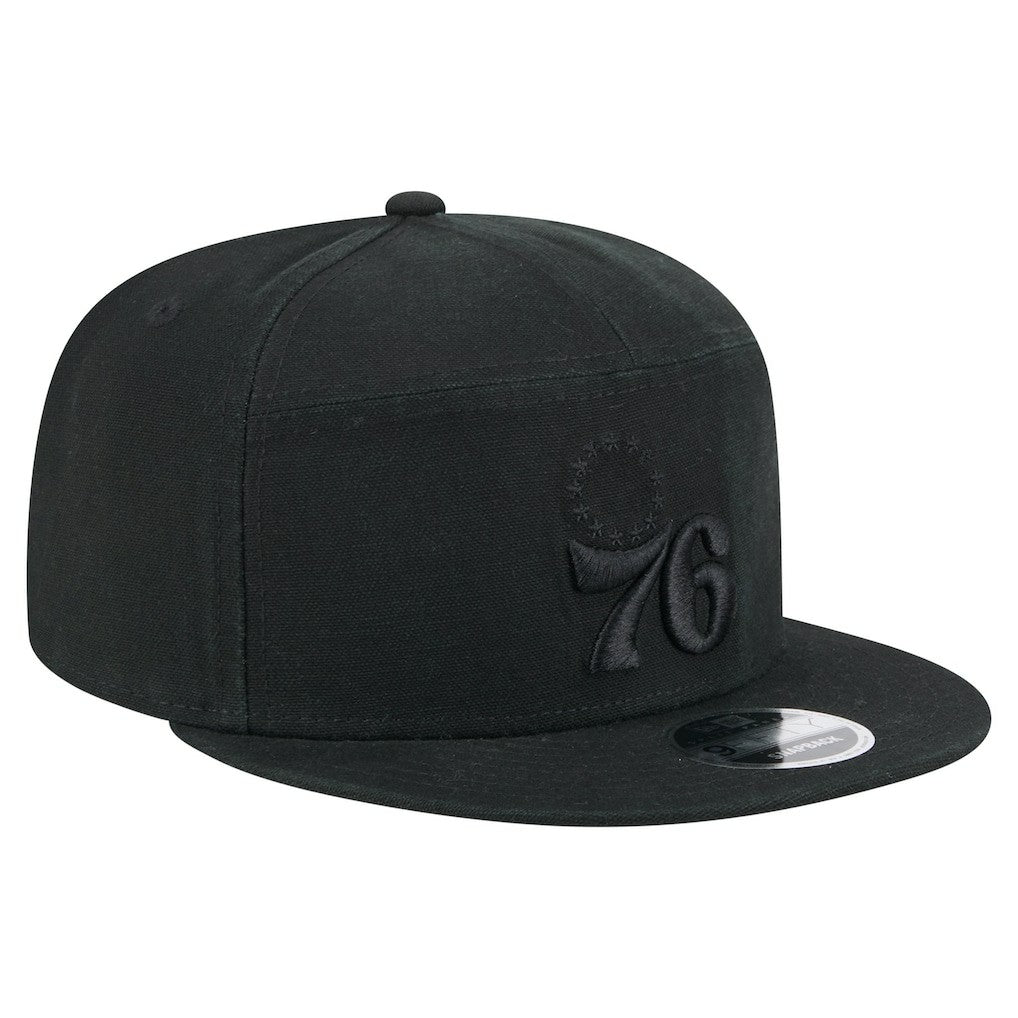 Black Philadelphia 76ers Adventure Canvas Split Panel 9FIFTY Snapback Hat | NBA