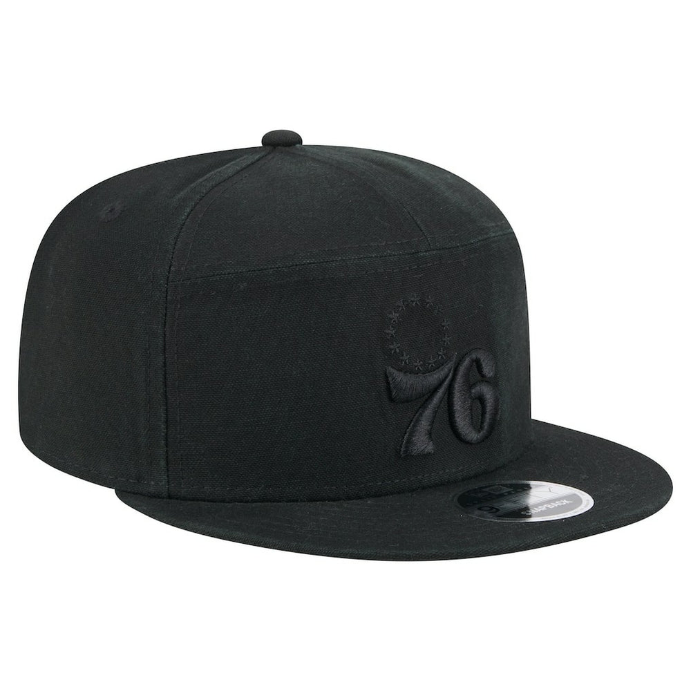 Black Philadelphia 76ers Adventure Canvas Split Panel 9FIFTY Snapback Hat | NBA