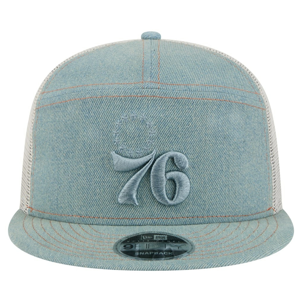Philadelphia 76ers Adventure Denim Split Panel 9FIFTY Snapback Trucker Hat | NBA