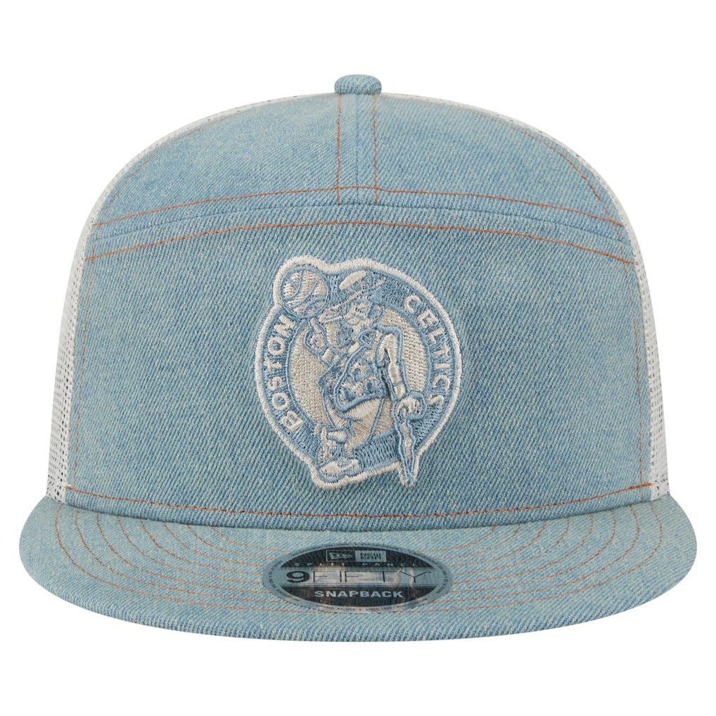 Boston Celtics Adventure Denim Split Panel 9FIFTY Snapback Trucker Hat | NBA