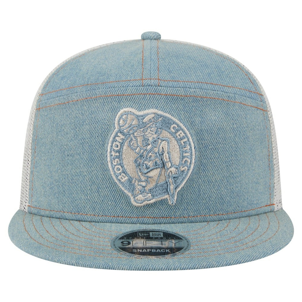 Boston Celtics Adventure Denim Split Panel 9FIFTY Snapback Trucker Hat | NBA