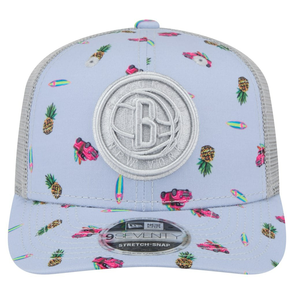 Light Blue/Gray Brooklyn Nets Adventure Aloha Pattern 9SEVENTY Stretch-Snap Hat | NBA