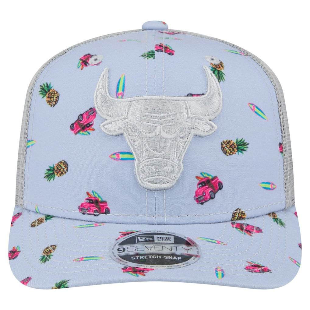 Light Blue/Gray Chicago Bulls Adventure Aloha Pattern 9SEVENTY Stretch-Snap Hat | NBA