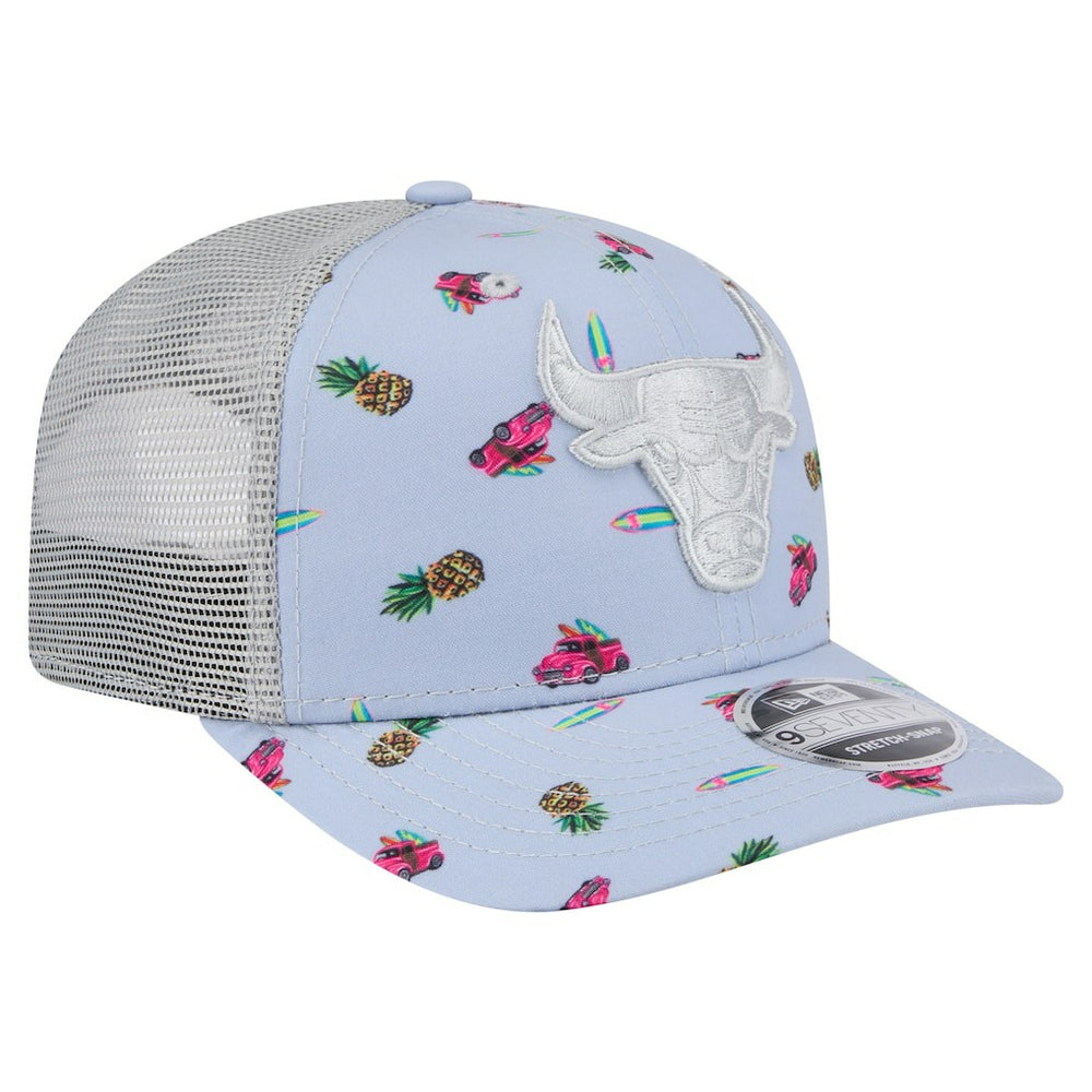 Light Blue/Gray Chicago Bulls Adventure Aloha Pattern 9SEVENTY Stretch-Snap Hat | NBA