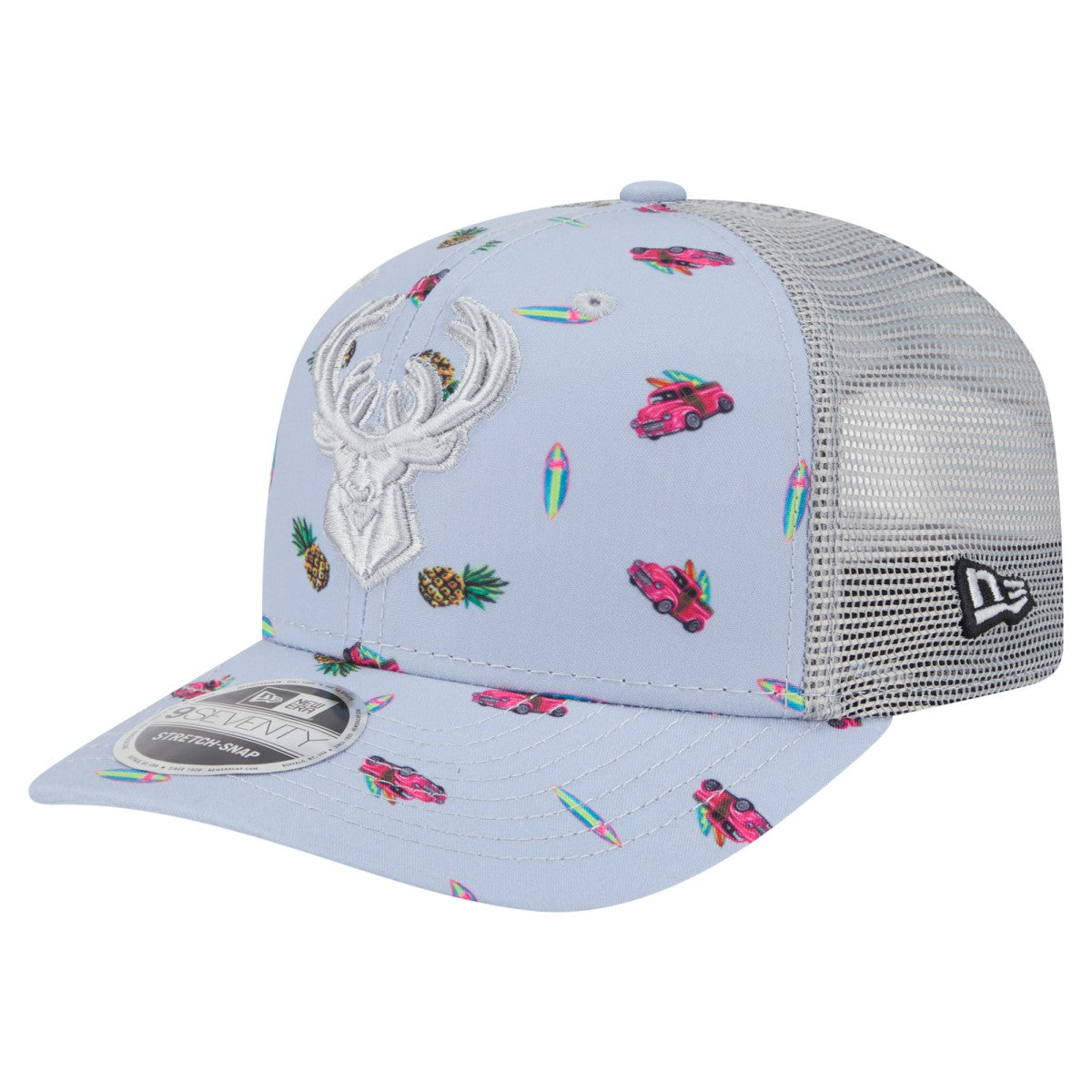 Light Blue/Gray Milwaukee Bucks Adventure Aloha Pattern 9SEVENTY Stretch-Snap Hat | NBA