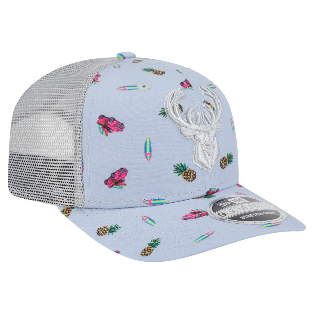 Light Blue/Gray Milwaukee Bucks Adventure Aloha Pattern 9SEVENTY Stretch-Snap Hat | NBA