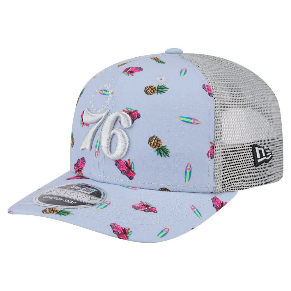 Light Blue/Gray Philadelphia 76ers Adventure Aloha Pattern 9SEVENTY Stretch-Snap Hat | NBA