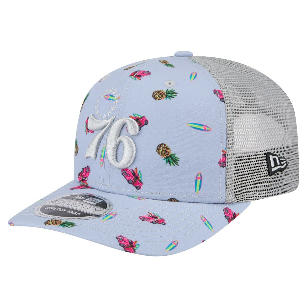 Light Blue/Gray Philadelphia 76ers Adventure Aloha Pattern 9SEVENTY Stretch-Snap Hat | NBA
