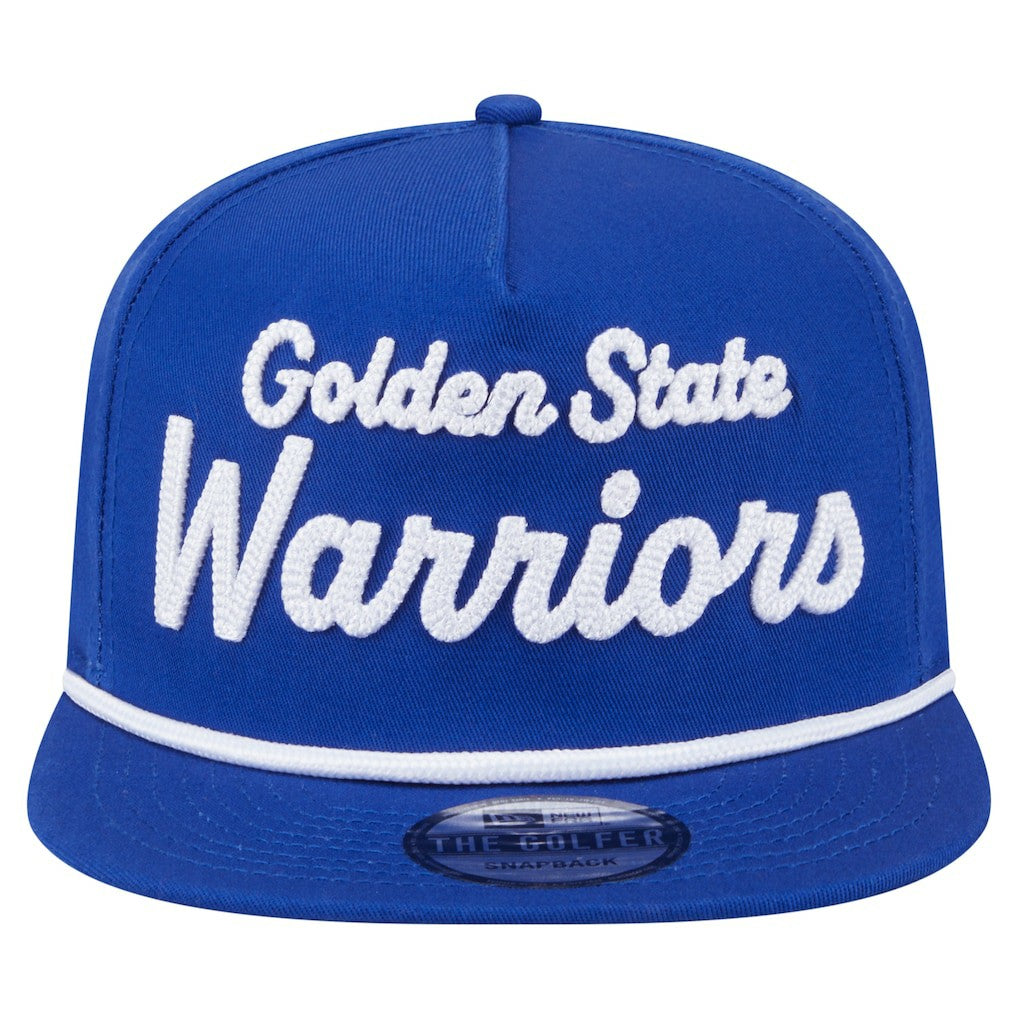 Royal Golden State Warriors Team Text Golfer Snapback Hat sale | NBA