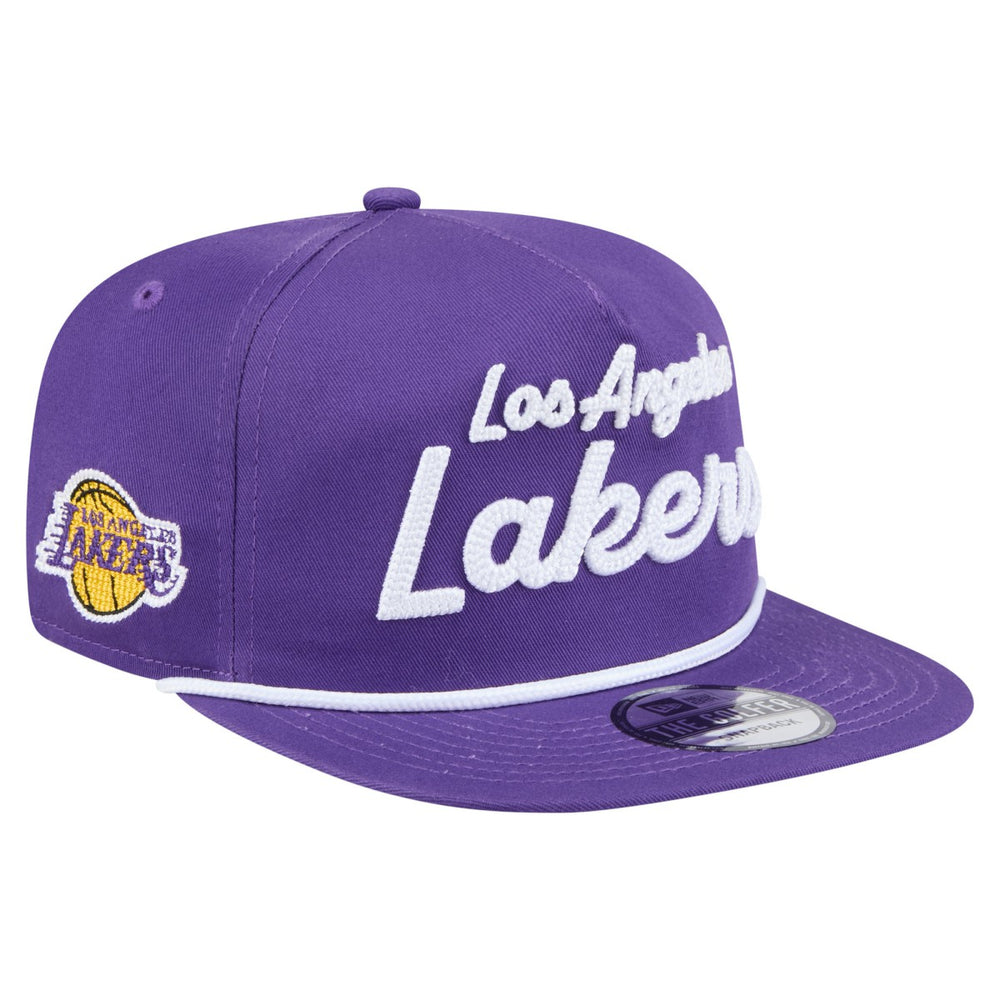 Purple Los Angeles Lakers Team Text Golfer Snapback Hat | NBA