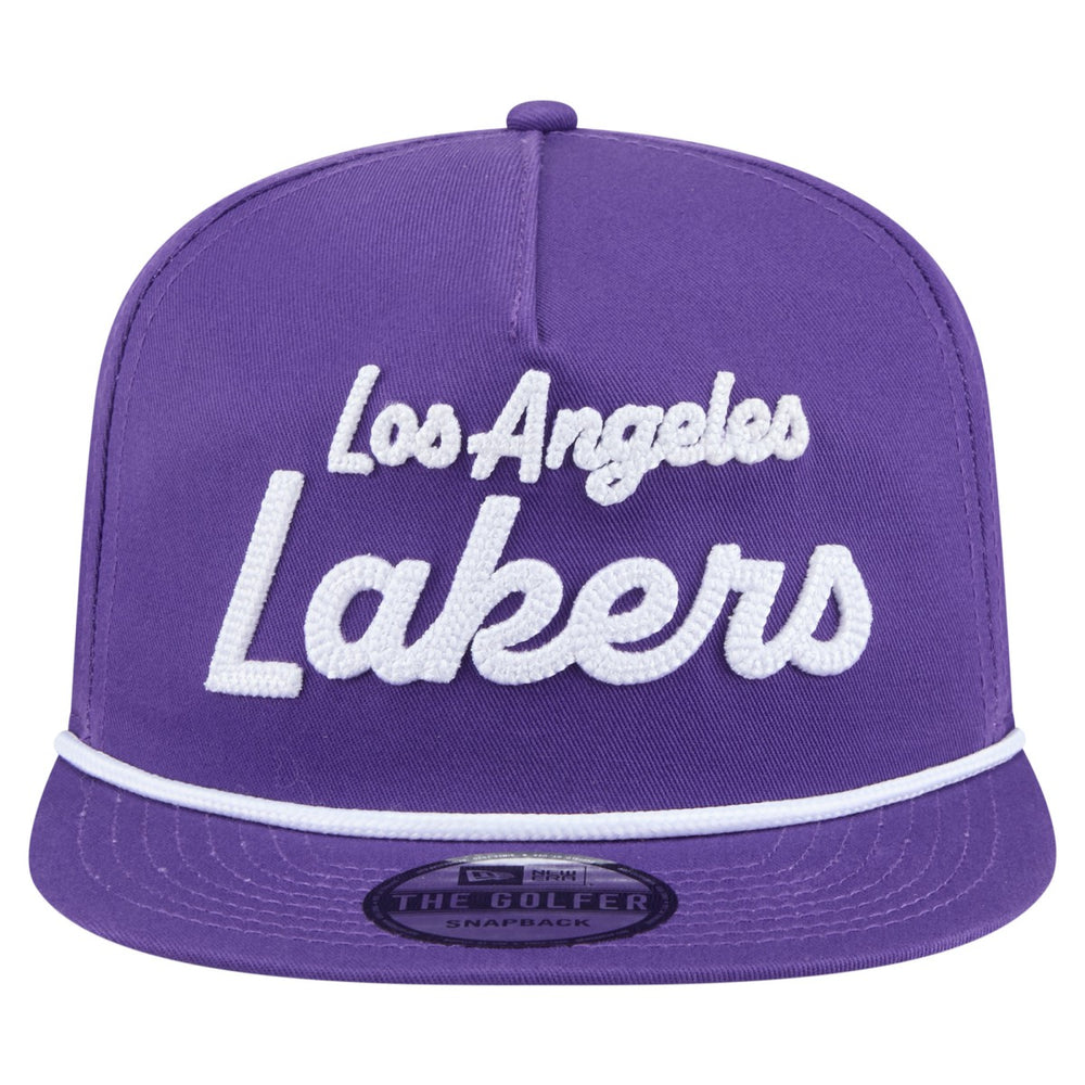 Purple Los Angeles Lakers Team Text Golfer Snapback Hat | NBA