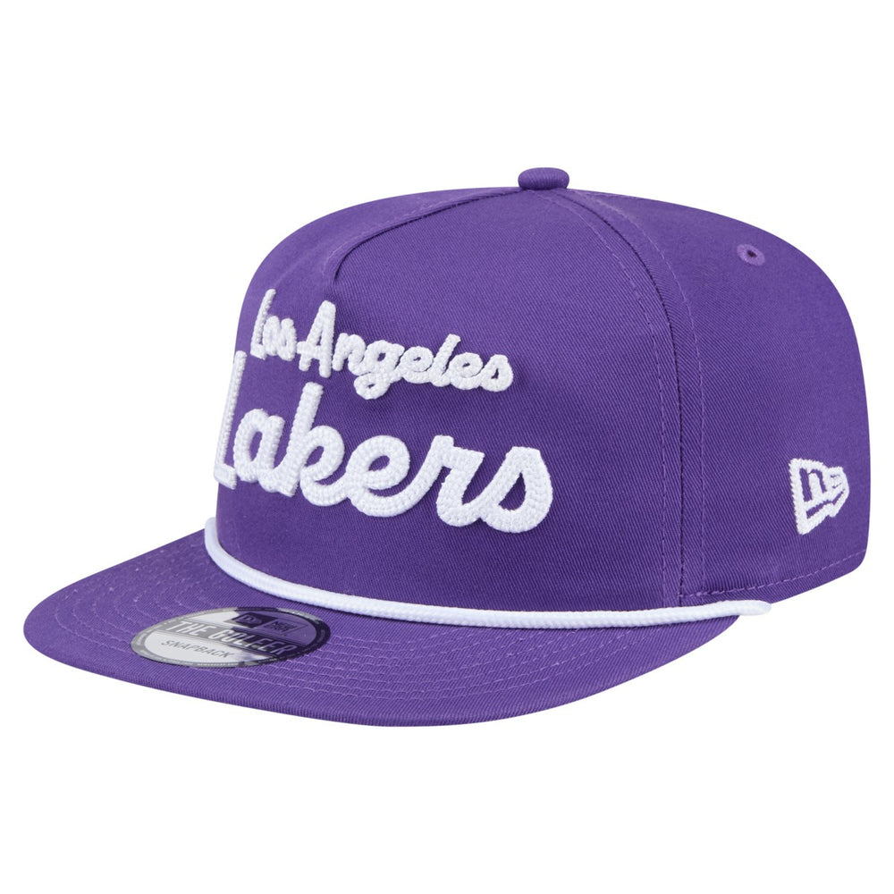 Purple Los Angeles Lakers Team Text Golfer Snapback Hat | NBA