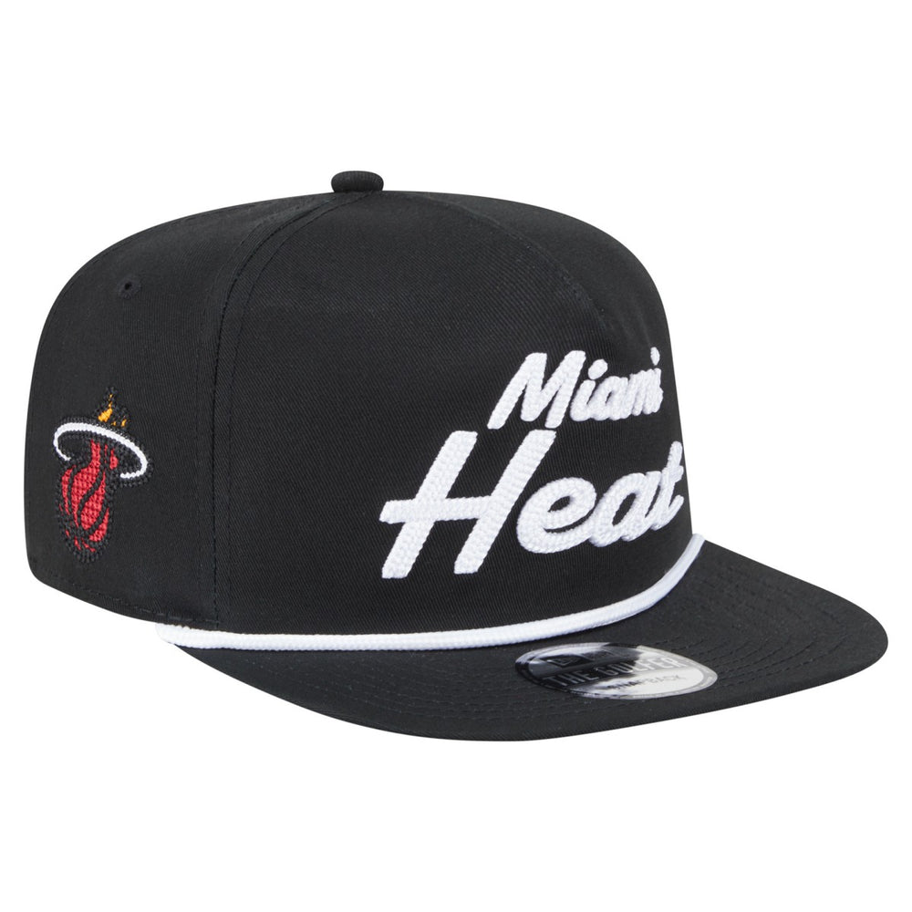 Black Miami Heat Team Text Golfer Snapback Hat | NBA