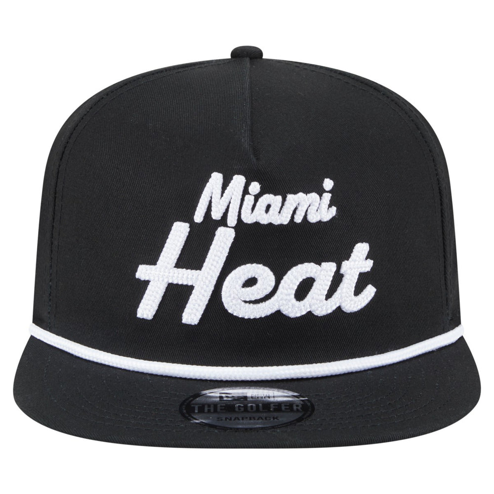 Black Miami Heat Team Text Golfer Snapback Hat | NBA