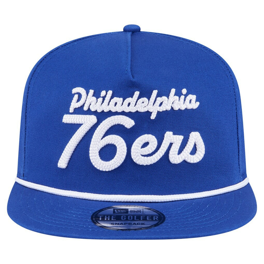 Royal Philadelphia 76ers Team Text Golfer Snapback Hat | NBA