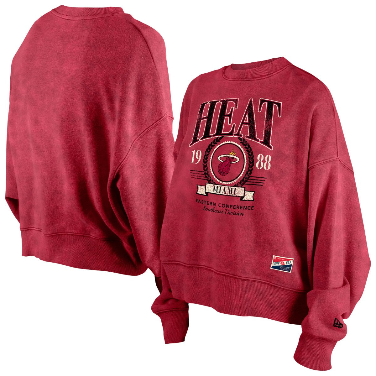Red Miami Heat Women's Throwback Vintage Enzyme Wash Oversized Boxy Pullover Sweatshirt | NBA