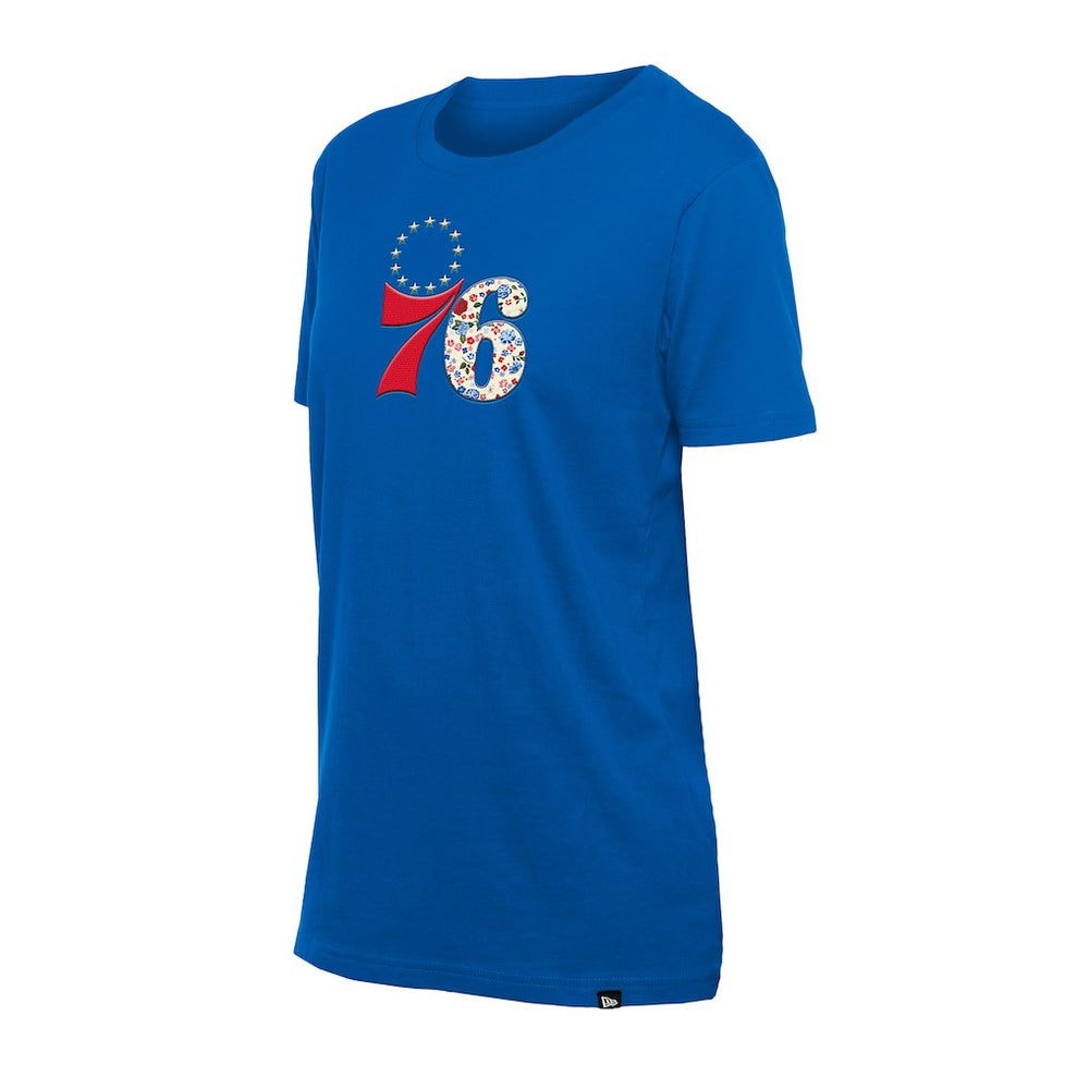 Royal Philadelphia 76ers Women's Glam Game Flower T-Shirt | NBA