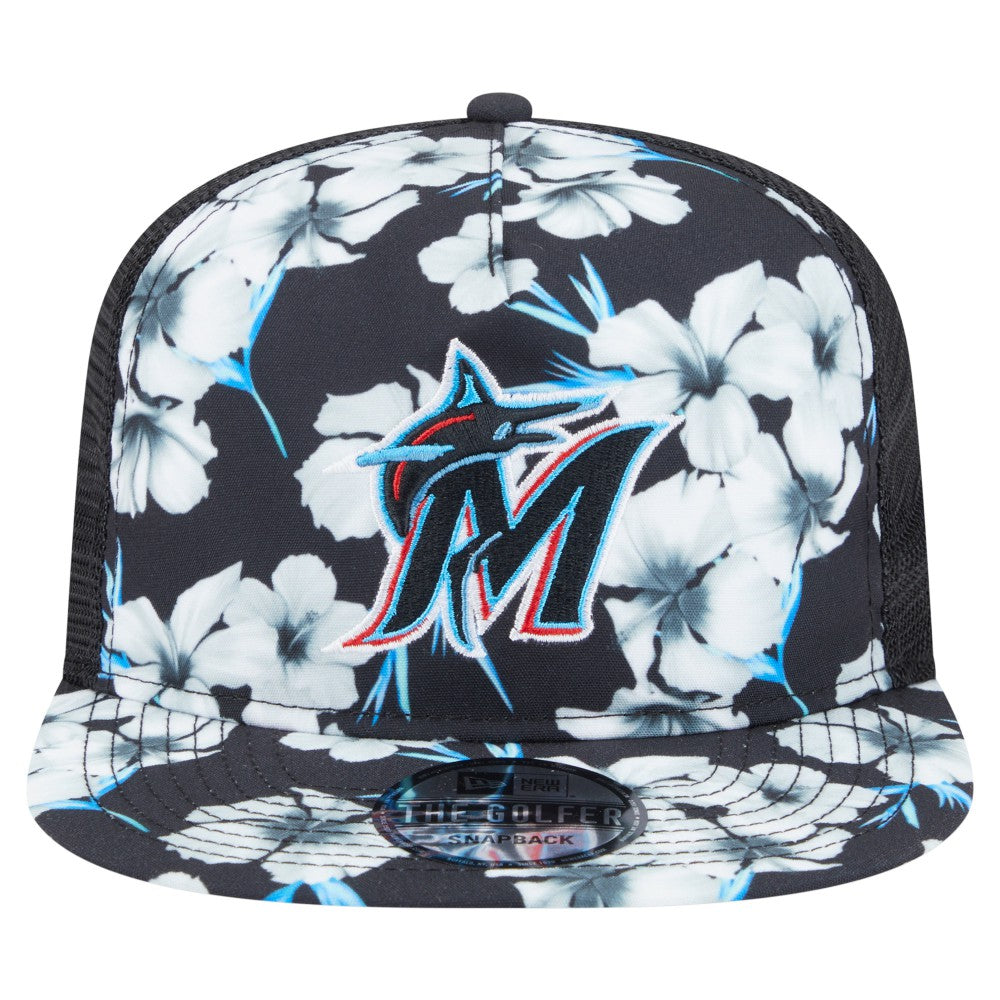 Miami Marlins New Era Adventure Pattern Golfer Trucker Snapback Hat - MLB Hats