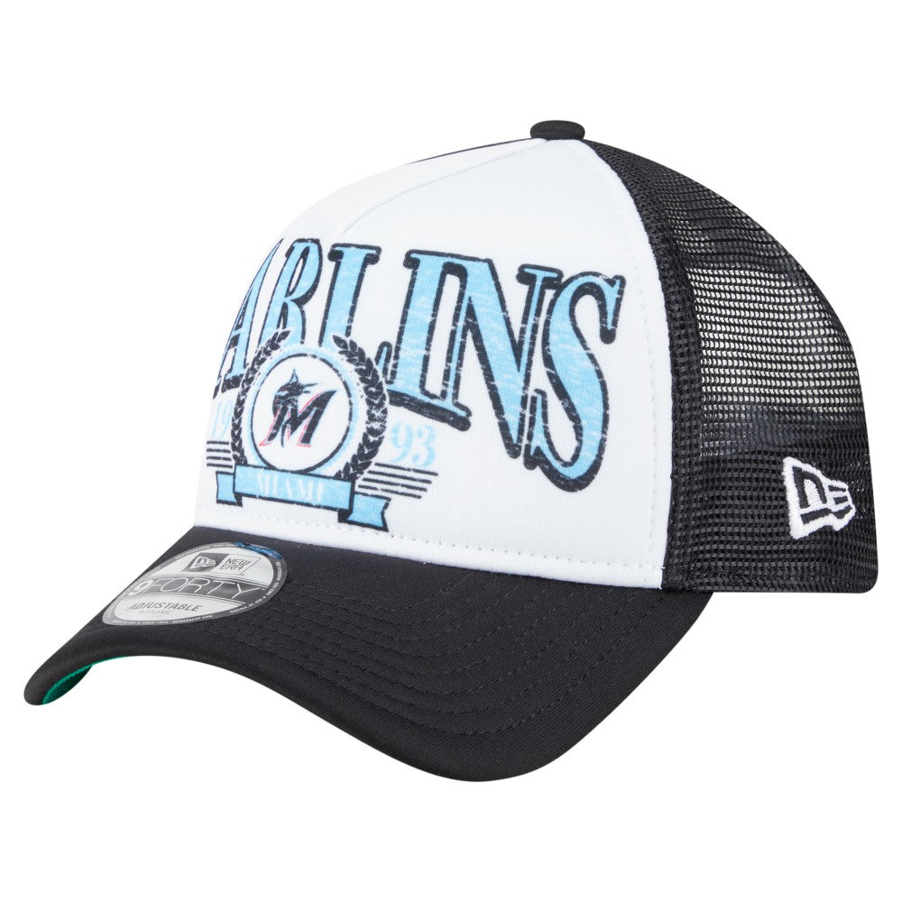 Miami Marlins New Era Distressed 9FORTY A-Frame Adjustable Trucker Hat - MLB Hats