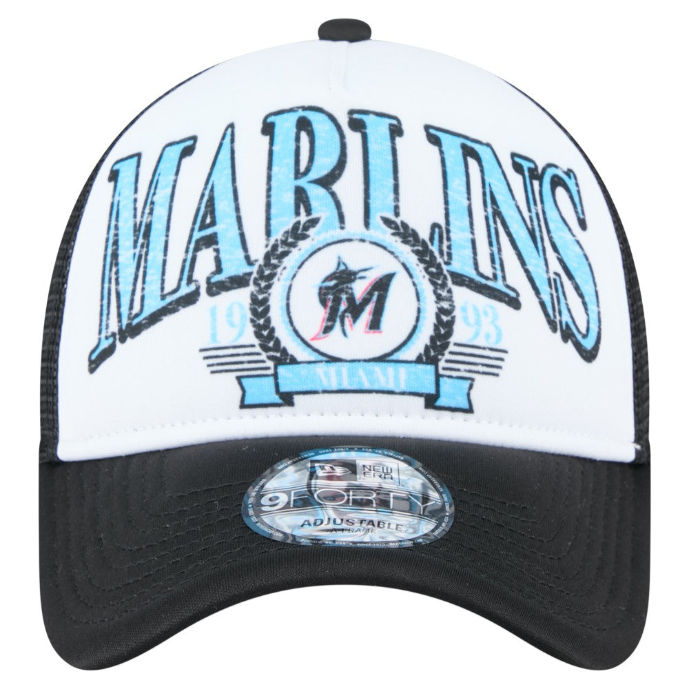 Miami Marlins New Era Distressed 9FORTY A-Frame Adjustable Trucker Hat - MLB Hats