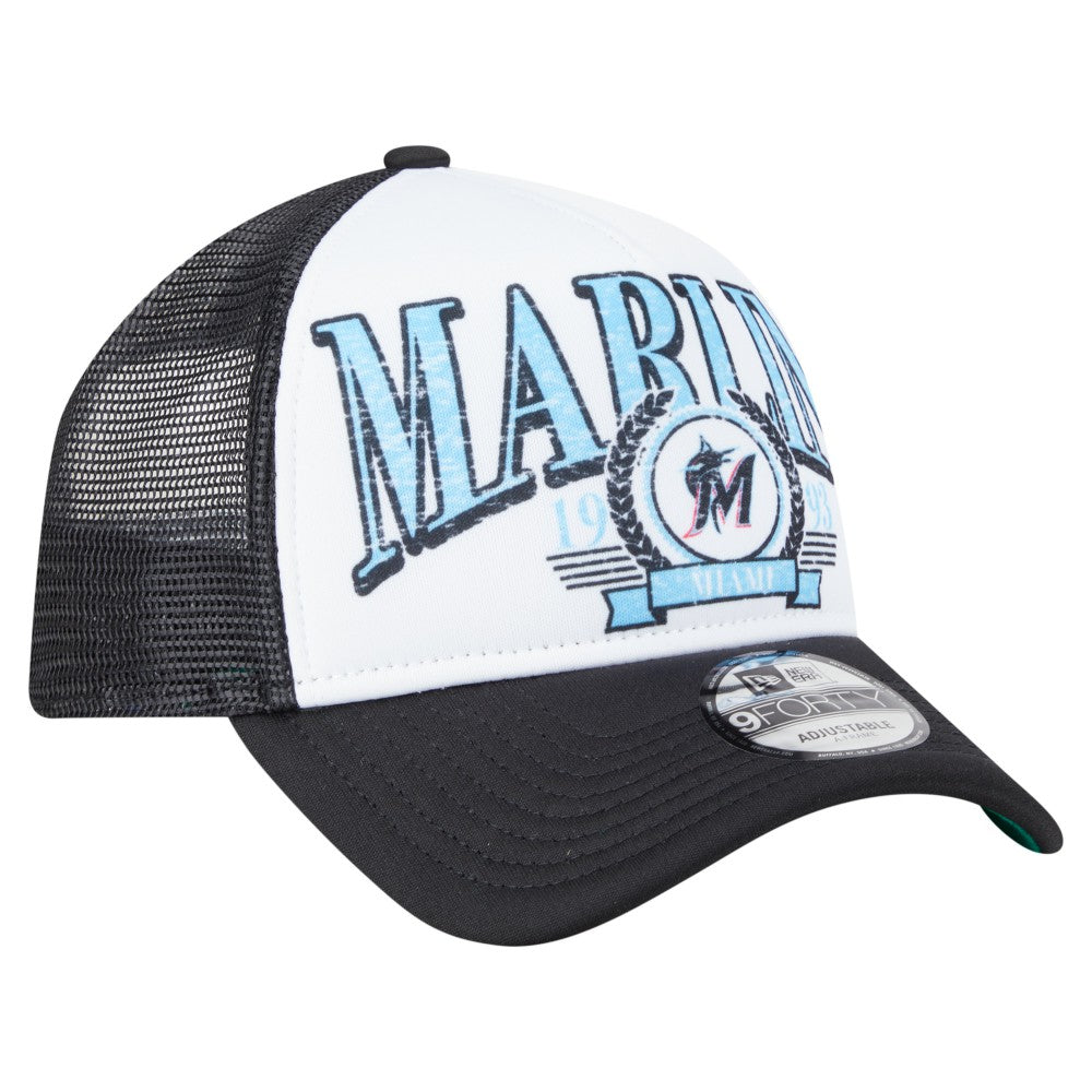Miami Marlins New Era Distressed 9FORTY A-Frame Adjustable Trucker Hat - MLB Hats