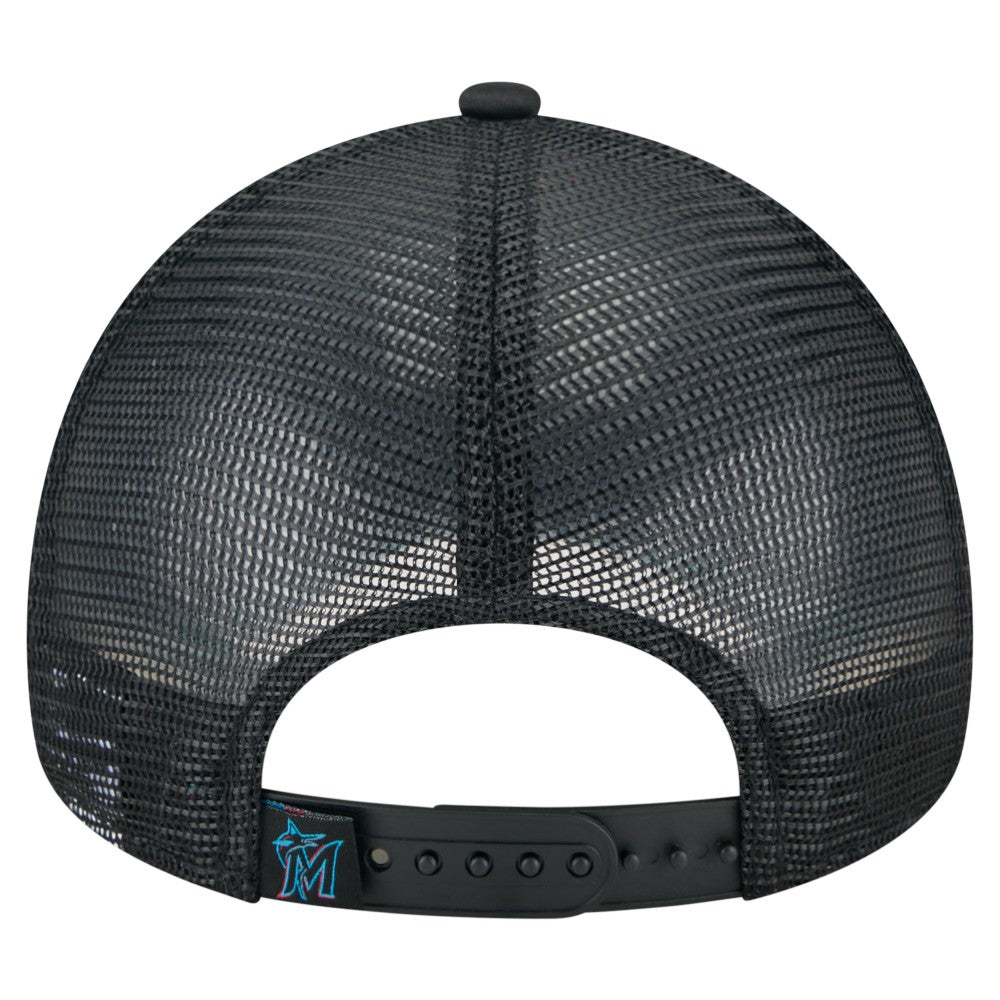 Miami Marlins New Era Distressed 9FORTY A-Frame Adjustable Trucker Hat - MLB Hats
