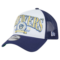 Milwaukee Brewers New Era Distressed 9FORTY A-Frame Adjustable Trucker Hat - MLB Hats