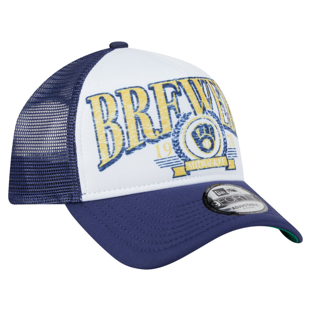 Milwaukee Brewers New Era Distressed 9FORTY A-Frame Adjustable Trucker Hat - MLB Hats
