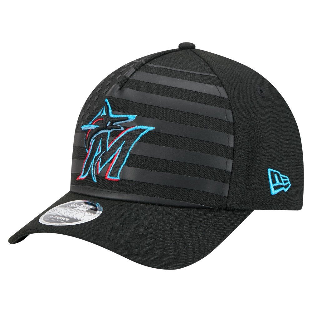 Miami Marlins New Era American Flag 9FORTY M-Crown A-Frame Adjustable Hat - MLB Hats
