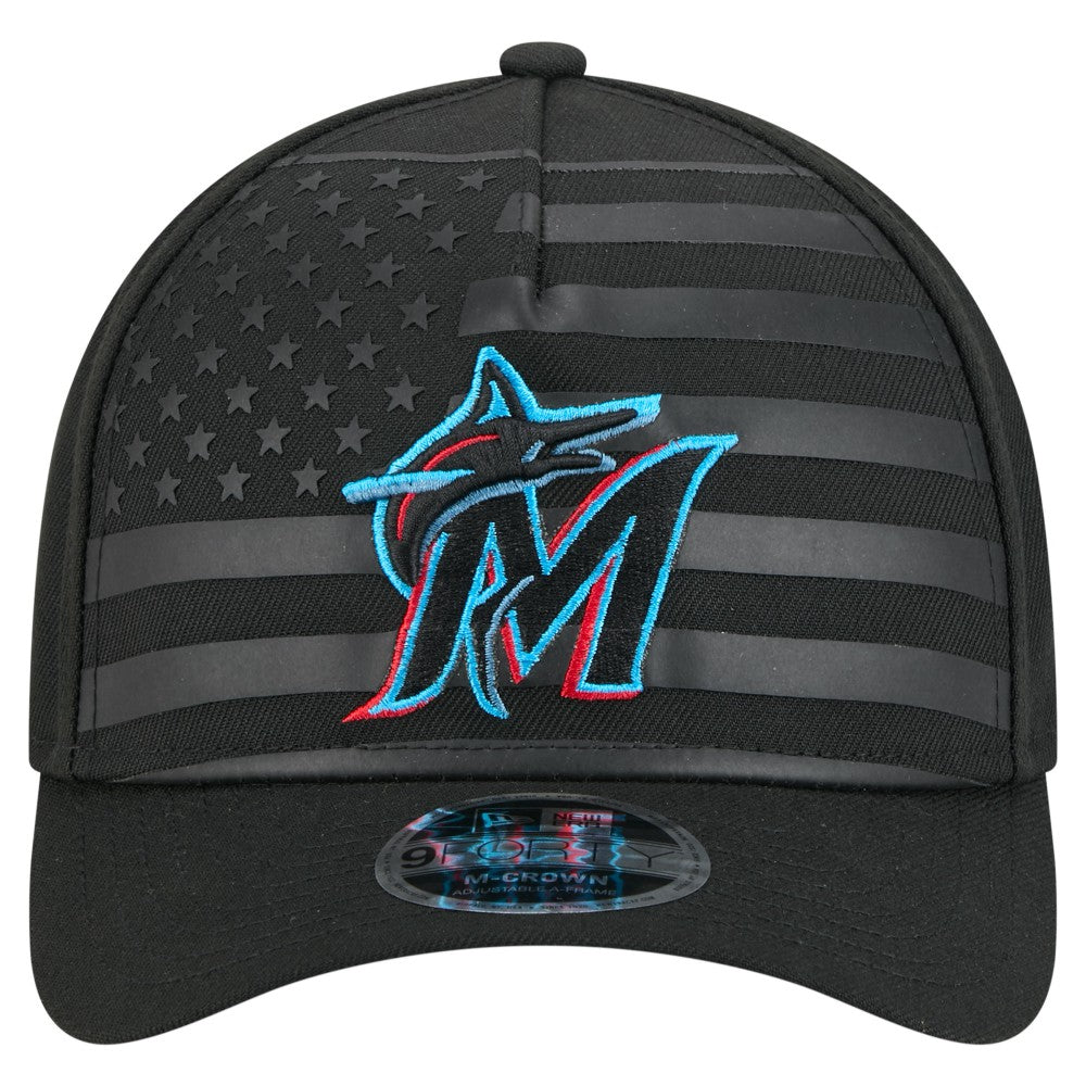 Miami Marlins New Era American Flag 9FORTY M-Crown A-Frame Adjustable Hat - MLB Hats