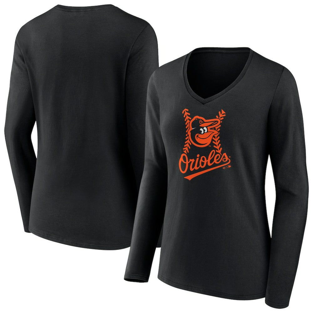 Baltimore Orioles Women's Fastball Long Sleeve V-Neck T-Shirt - MLB T-shirts