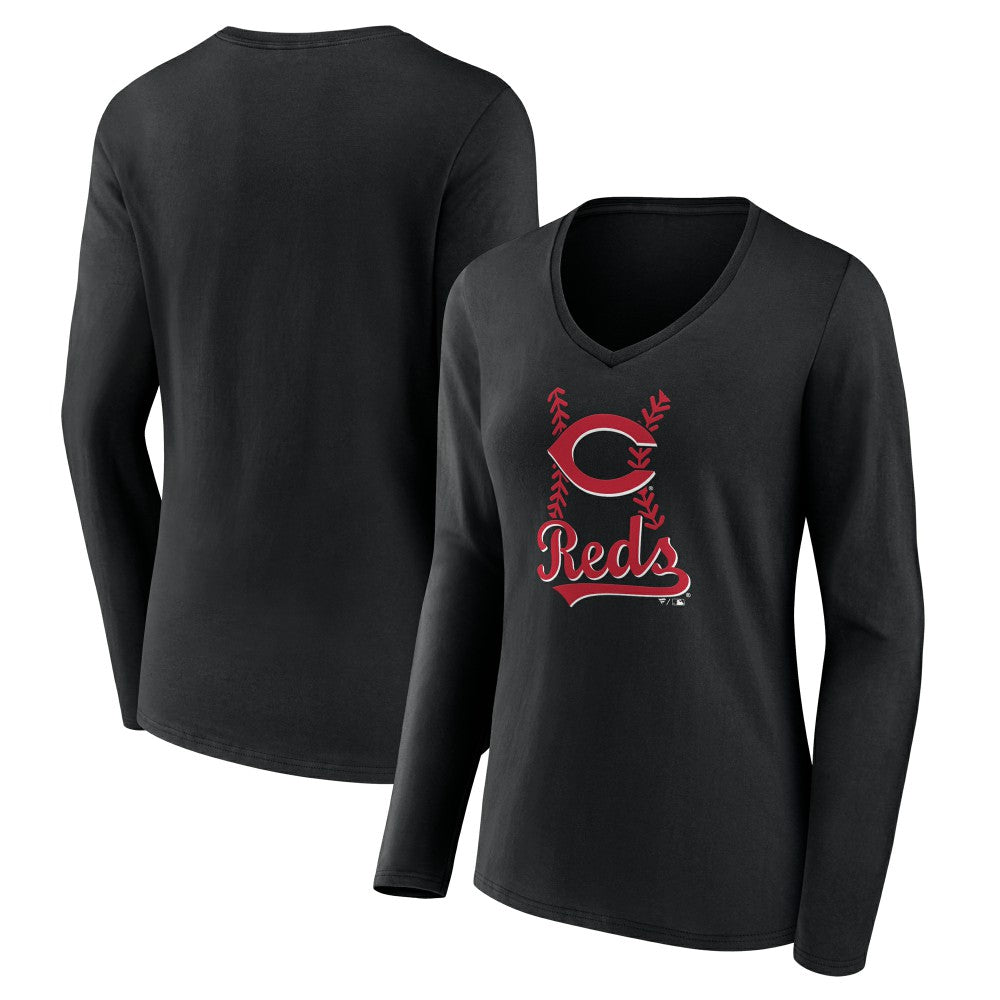 Cincinnati Reds Women's Fastball Long Sleeve V-Neck T-Shirt - MLB T-shirts