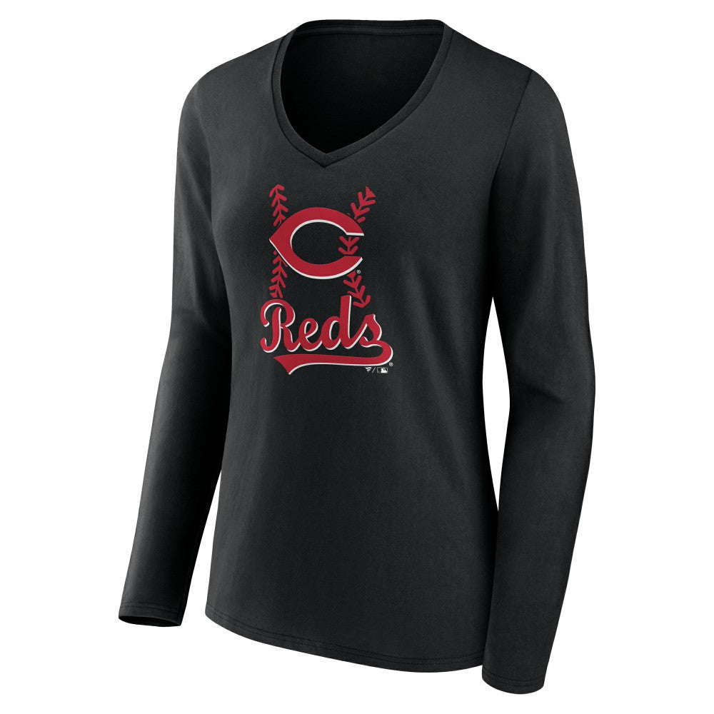 Cincinnati Reds Women's Fastball Long Sleeve V-Neck T-Shirt - MLB T-shirts