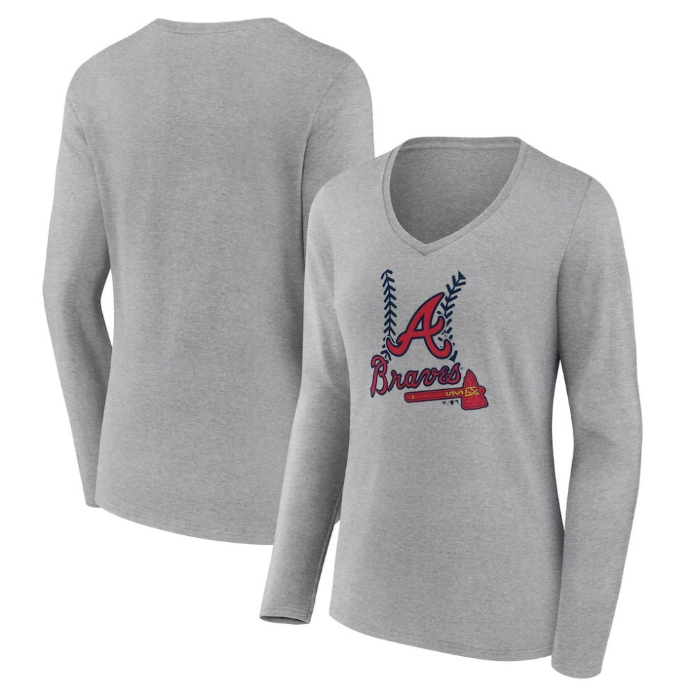 Atlanta Braves Women's Fastball Long Sleeve V-Neck T-Shirt - MLB T-shirts