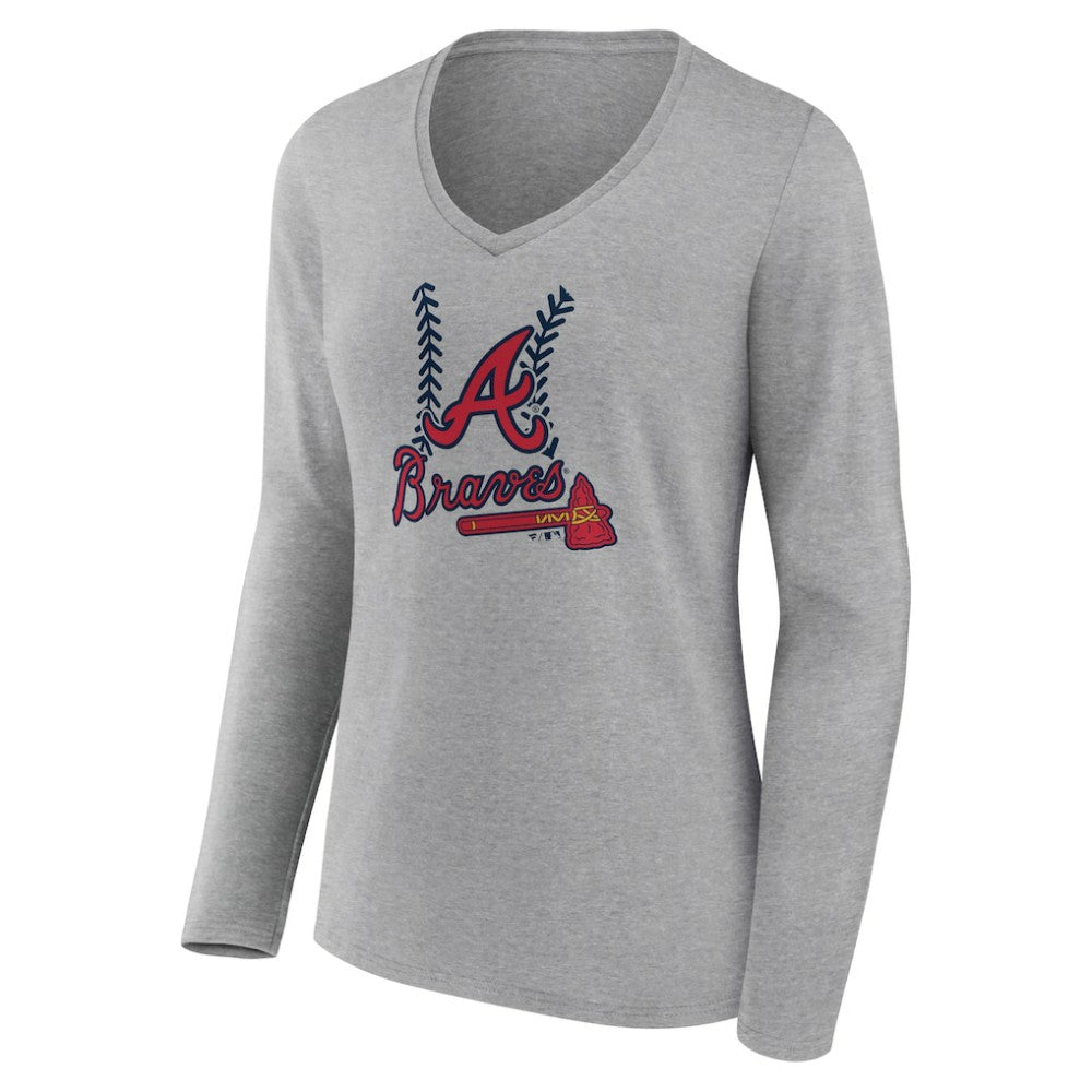 Atlanta Braves Women's Fastball Long Sleeve V-Neck T-Shirt - MLB T-shirts