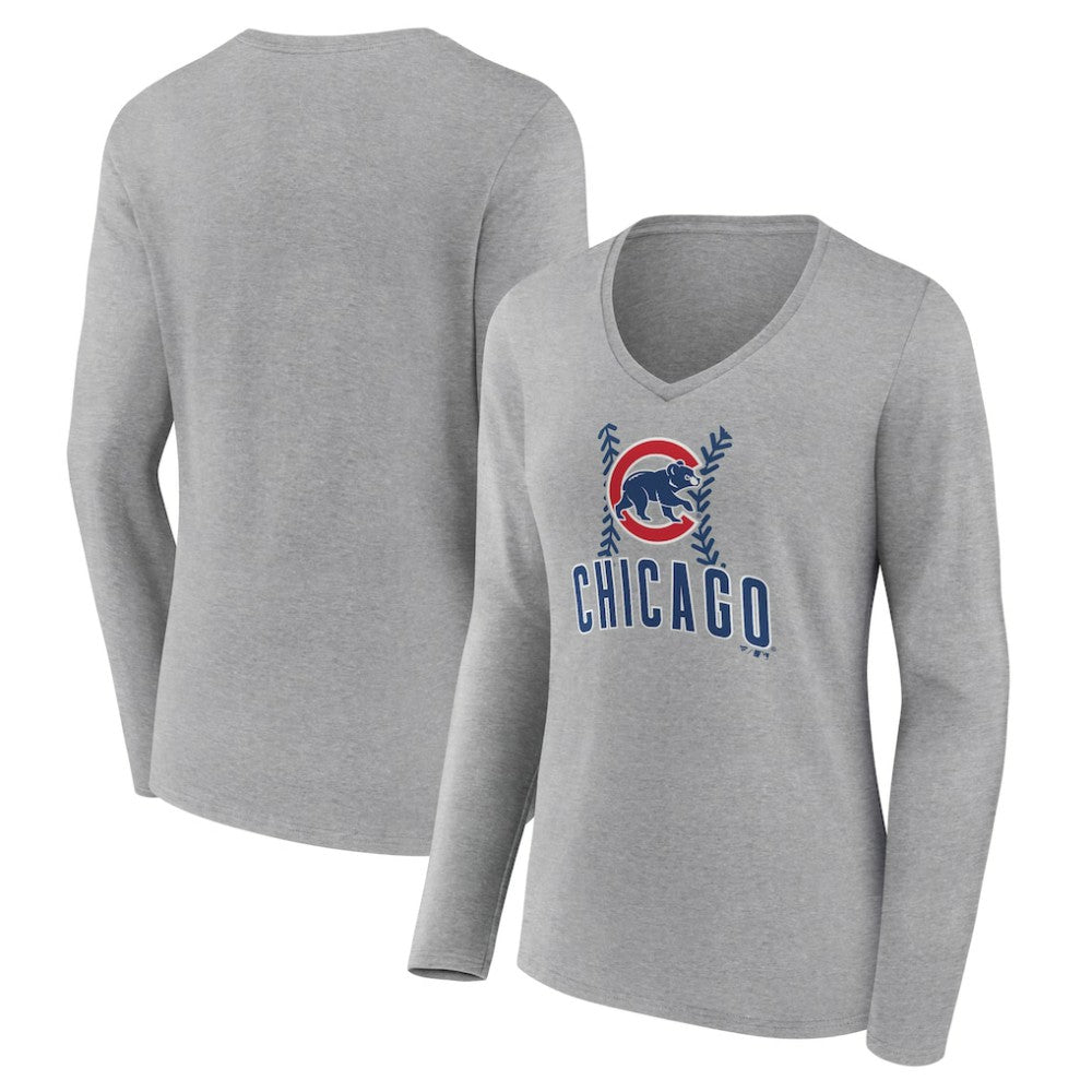 Chicago Cubs Women's Fastball Long Sleeve V-Neck T-Shirt - MLB T-shirts